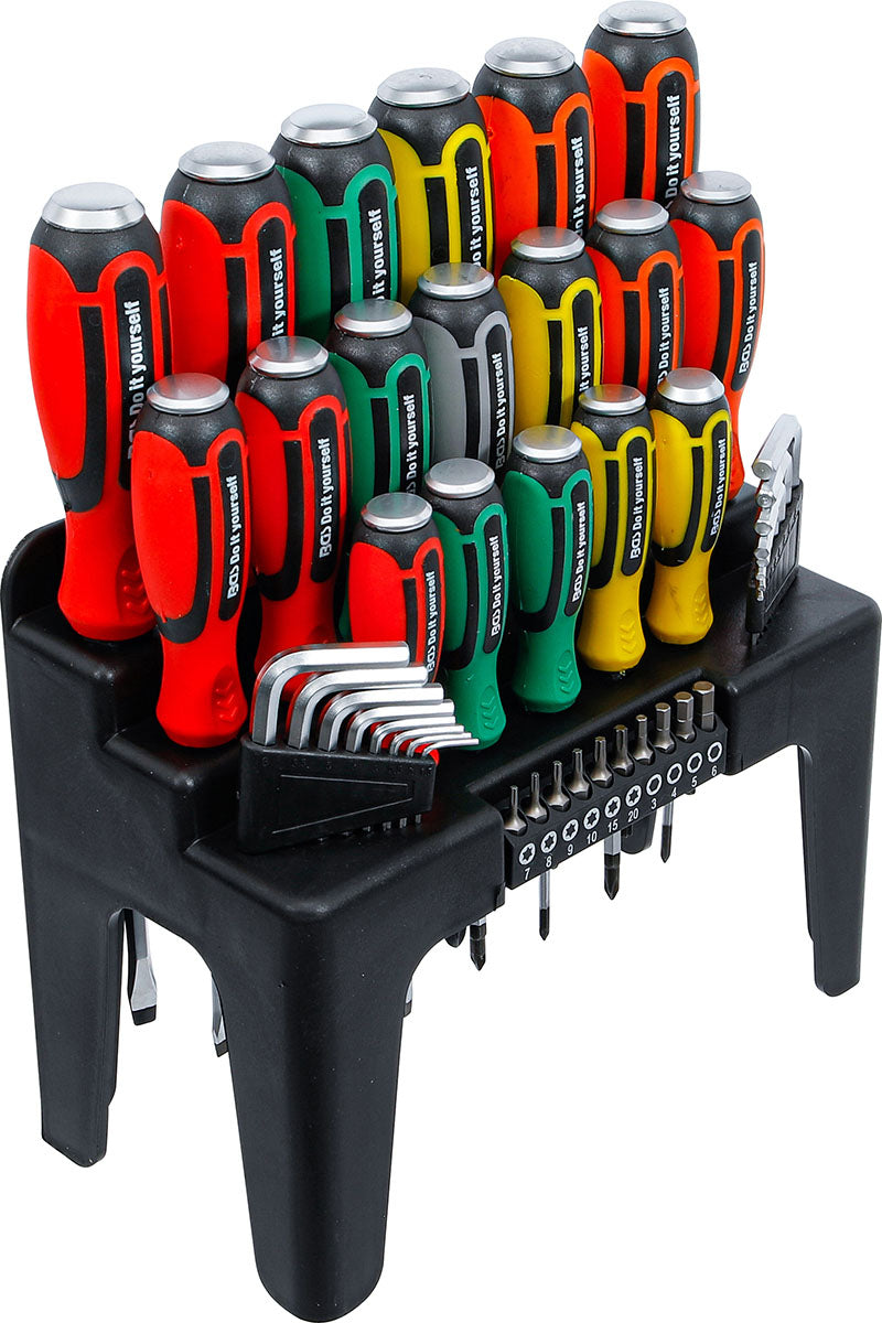 SET 44 PEZZI, CACCIAVITI E INSERTI, CON SUPPORTO IN PLASTICA BGS35836