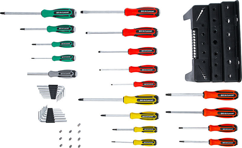 SET 44 PEZZI, CACCIAVITI E INSERTI, CON SUPPORTO IN PLASTICA BGS35836