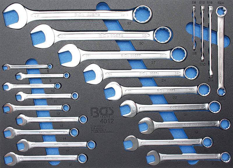 MODULO PER CARRELLO: CHIAVI COMBINATE E CHIAVI AD A NELLO PER VITI TIPO TORX, 22 PEZZI BGS4012