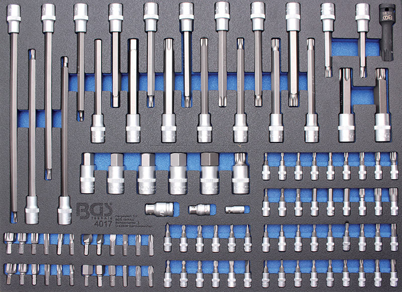 MODULO PER CARRELLO: INSERTI E CHIAVI A BUSSOLA, 101 PEZZI BGS4017