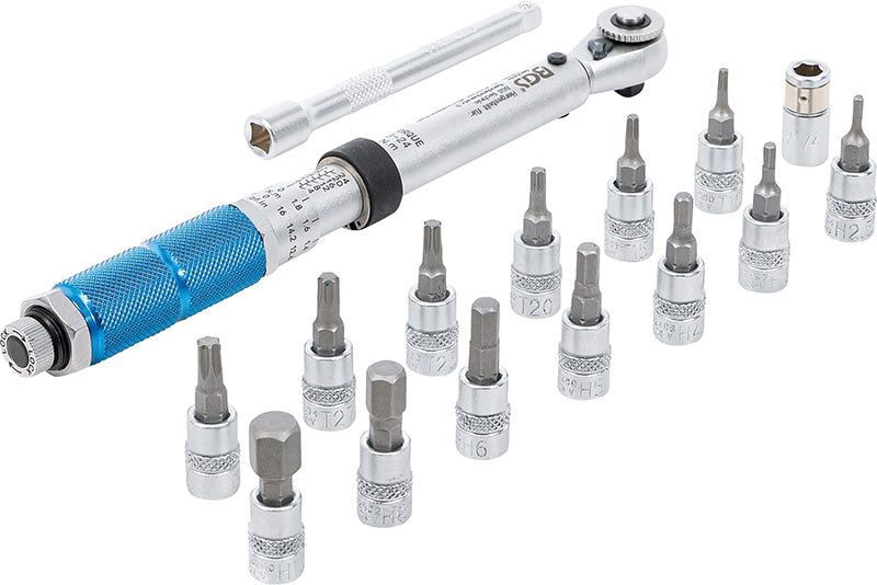 SET 16 PEZZI, CHIAVE DINAMOMETRICA ATT. 1/4”, 3 - 24 NM E ACCESSORI BGS72088