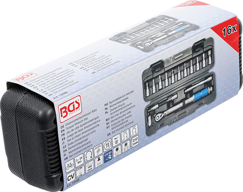 SET 16 PEZZI, CHIAVE DINAMOMETRICA ATT. 1/4”, 3 - 24 NM E ACCESSORI BGS72088