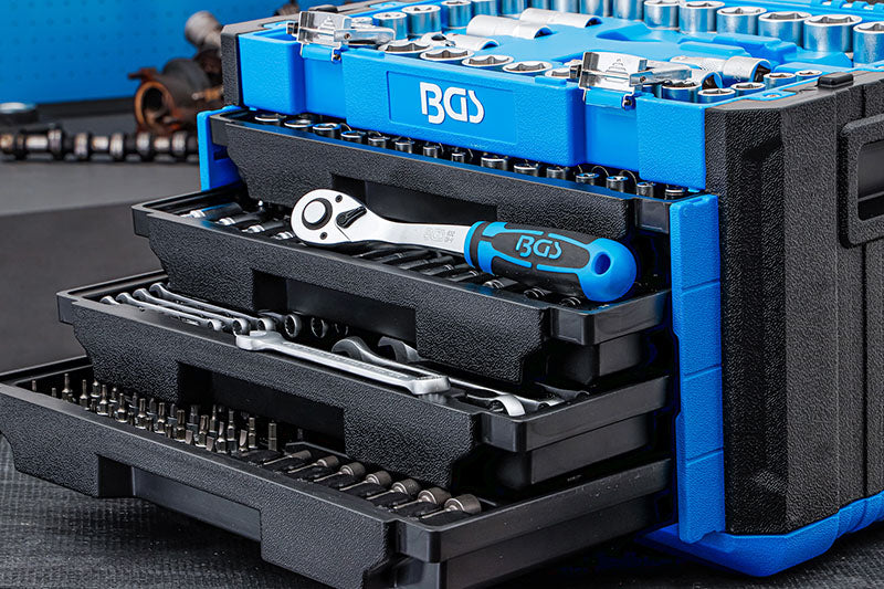 SET 300 PEZZI, BUSSOLE ESAGONALI 1/4" / 3/8" / 1/2", MISURE METRICHE ED IN POLLICI BGS74000