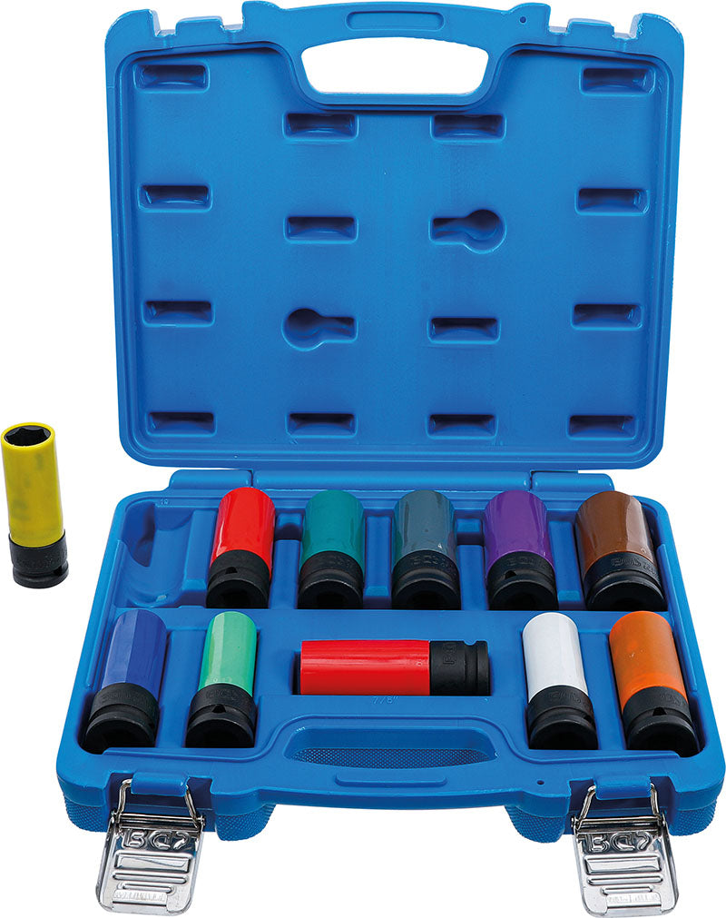 SET 11 PEZZI, BUSSOLE IMPACT RIVESTITE, ATT. 1/2”, 15 - 27 MM + DADI RUOTA SPECIALI BGS74254