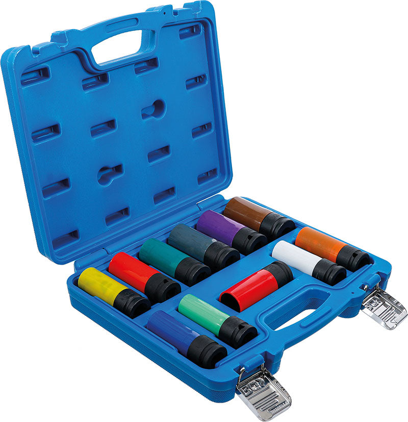 SET 11 PEZZI, BUSSOLE IMPACT RIVESTITE, ATT. 1/2”, 15 - 27 MM + DADI RUOTA SPECIALI BGS74254