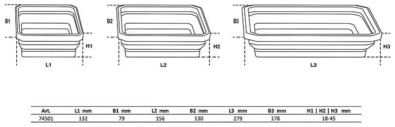 SET 3 PEZZI VASCHETTE MAGNETICHE RETTANGOLARI PIEGHEVOLI IN SILICONE BGS74501
