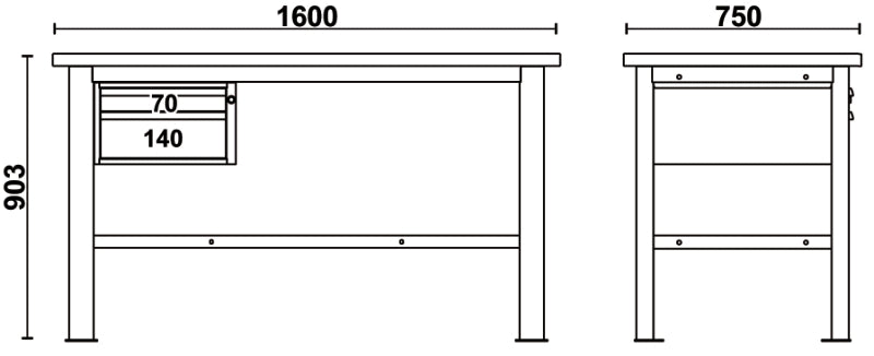 Banco da lavoro 1,6 m con piano in legno e 2 cassetti Beta C58BC-W1,6 2C