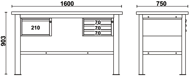 Banco da lavoro 1,6 m con piano in legno e 4 cassetti Beta C58BC-W1,6 4C