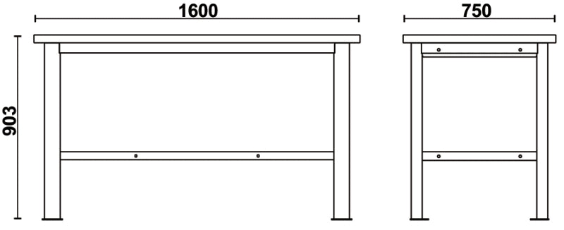 Banco da lavoro semplice con piano in legno, lunghezza 1,6 m Beta C58BC-W1,6