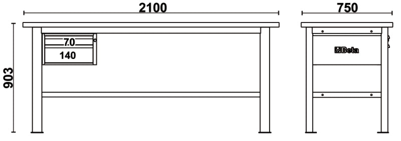Banco da lavoro 2,1 m con piano in legno e 2 cassetti Beta C58BC-W2,1 2C