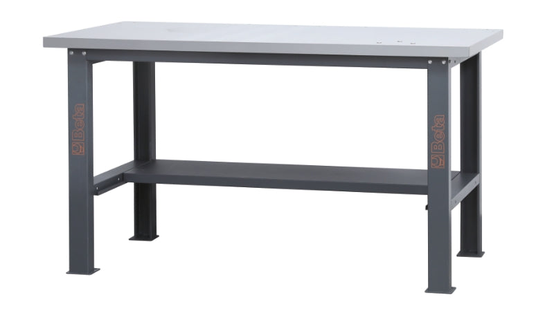Banco da lavoro semplice con piano MDF rivestito in acciaio inox, lunghezza 1,6 m Beta C58BC-X1,6