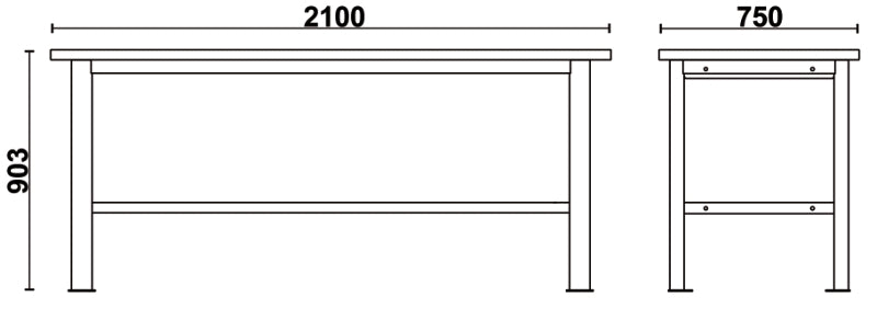 Banco da lavoro semplice con piano MDF rivestito in acciaio inox, lunghezza 2,1 m Beta C58BC-X2,1