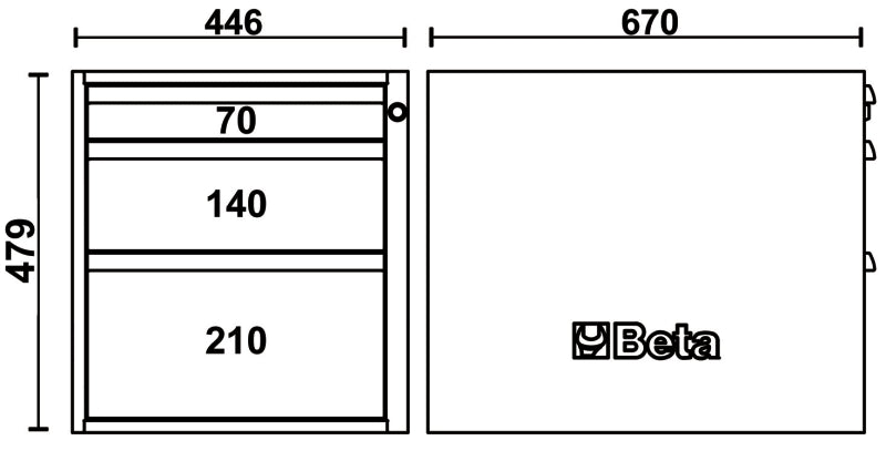 Cassettiera altezza 479 mm con 3 cassetti, per banchi componibili C58BC Beta C58CSH 3C