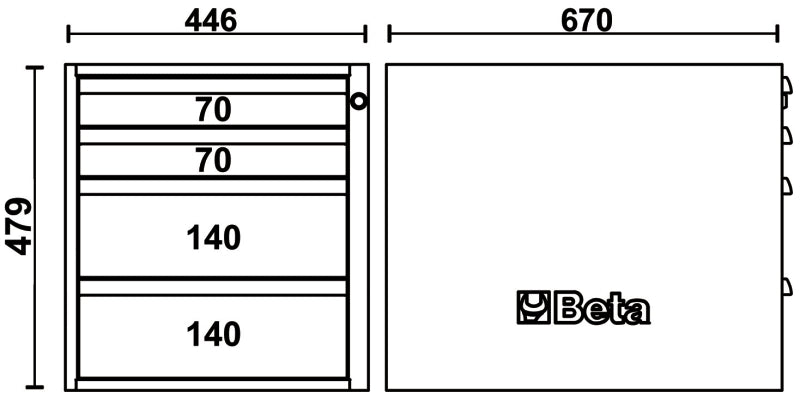Cassettiera altezza 479 mm con 4 cassetti, per banchi componibili C58BC Beta C58CSH 4C