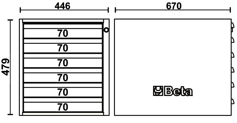 Cassettiera altezza 479 mm con 6 cassetti, per banchi componibili C58BC Beta C58CSH 6C