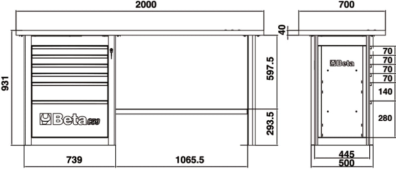 Banco da lavoro "Endurance" con 1 cassettiera da 6 cassetti Beta C59A