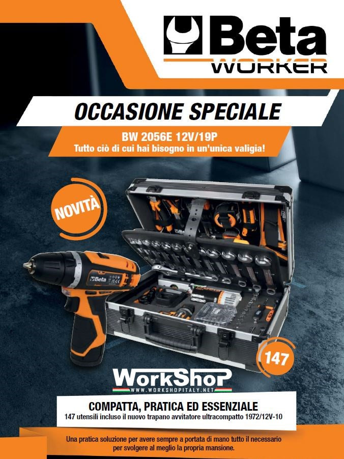 Valigia allestita Beta BW 2056E 12V/19P con avvitatore e 147 utensili