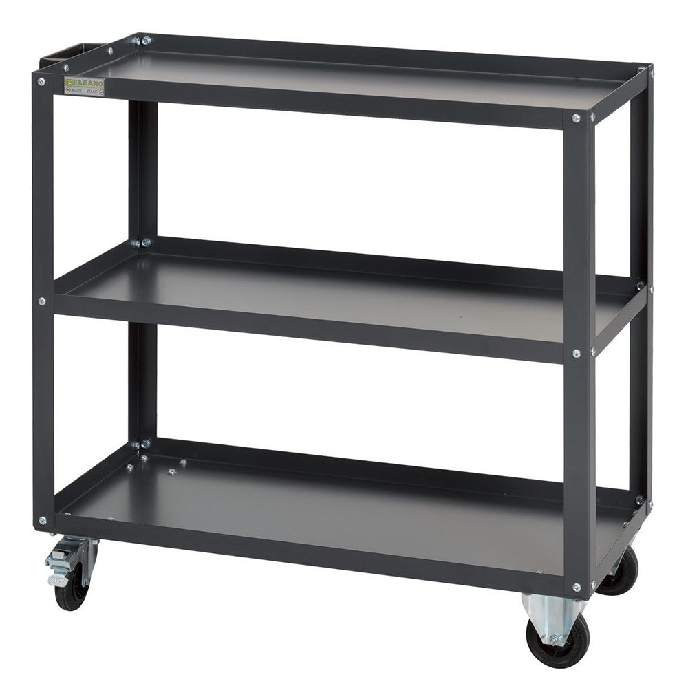 Carrello Portautensili A 3 Ripiani In Acciaio – 200kg Di Portata, Ruote Piroettanti E Fisse, Per Officina E Garage, Colore Blu/Nero