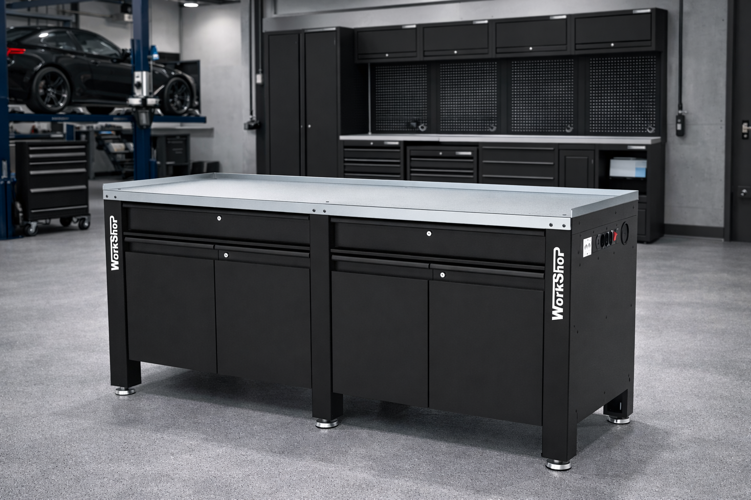 Banco da lavoro con cassetti e antine HIGH FORCE piano zincato 2mt Workshopitaly