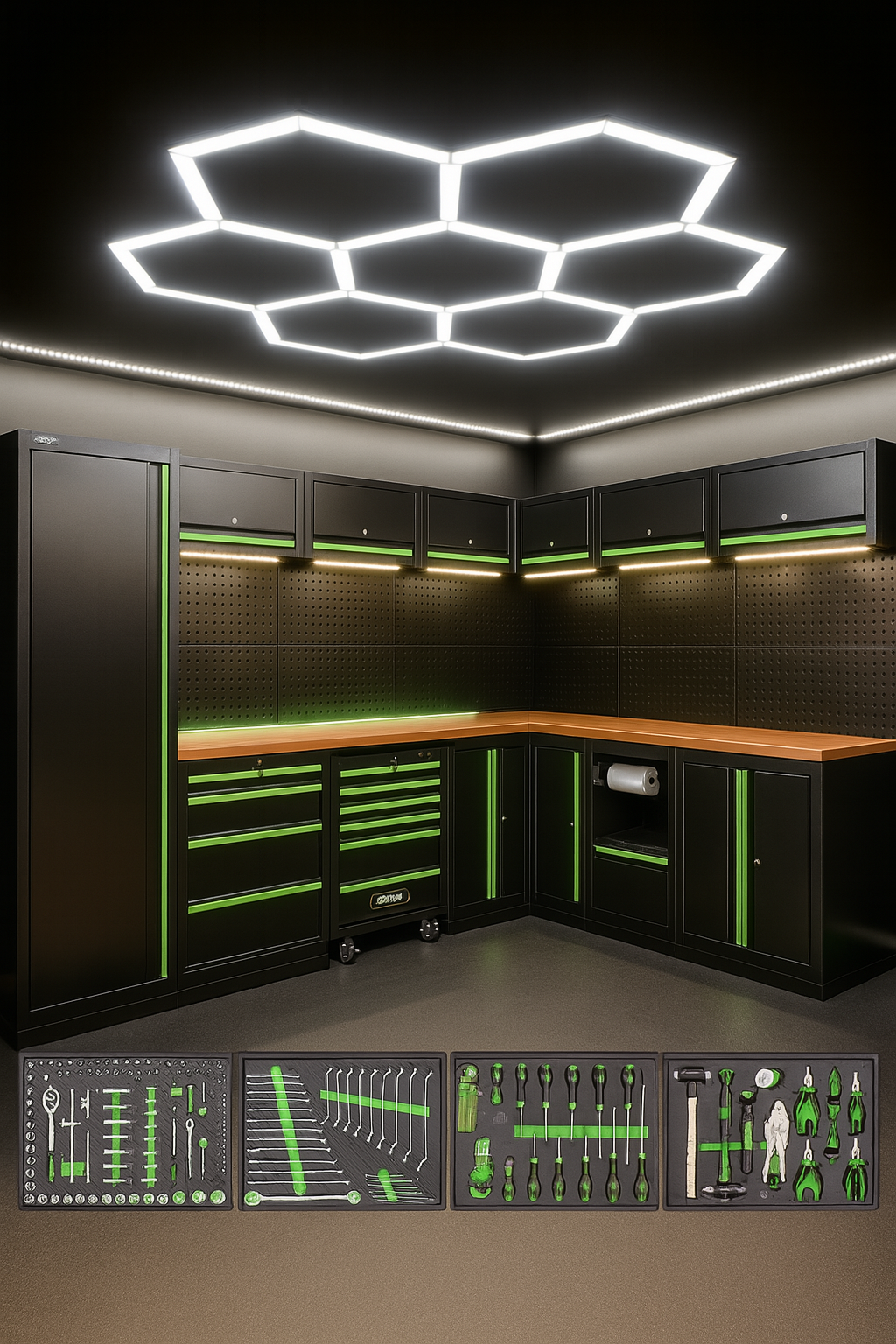 Arredo Officina Jbm 565 angolare completo di utensili + Luci Led Esagonali 54805