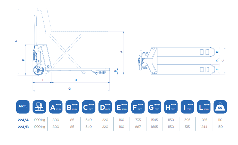 Transpallet Omcn 1000kg. 224/A a forbice