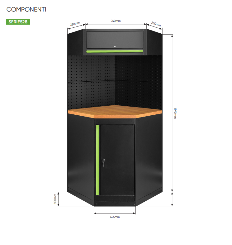 Angolo Arredo Garage Officina JBM  ESTENSIONE profili oro PIANO INOX