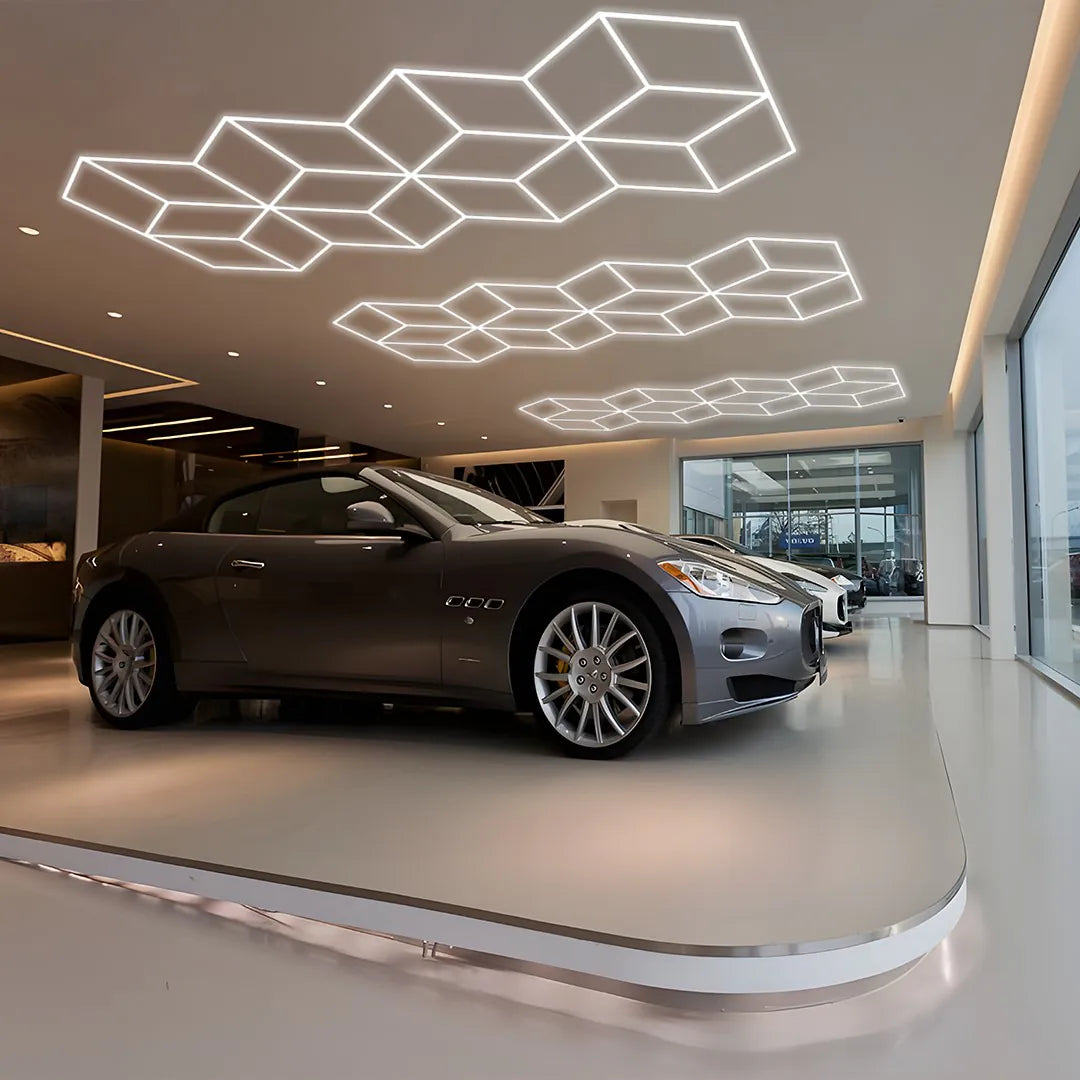 Lampada 20 diamanti esagonale a nido d’ape garage 5,6m x 2,4m Led bianco 430W 6500k 230V