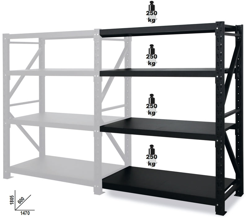 Scaffalatura ampia campata con 4 ripiani, elemento aggiuntivo Beta S4CA