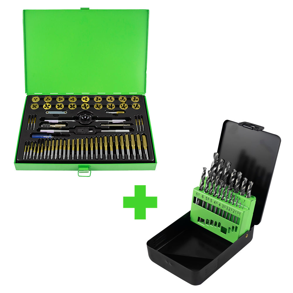 PROMO: 50792 VALIGETTA CON 58 PIEZZI DI MASCHI E FILIERE RIVESTITI IN TITANIO PASSO METRICO + 53854 JBM SERIE414