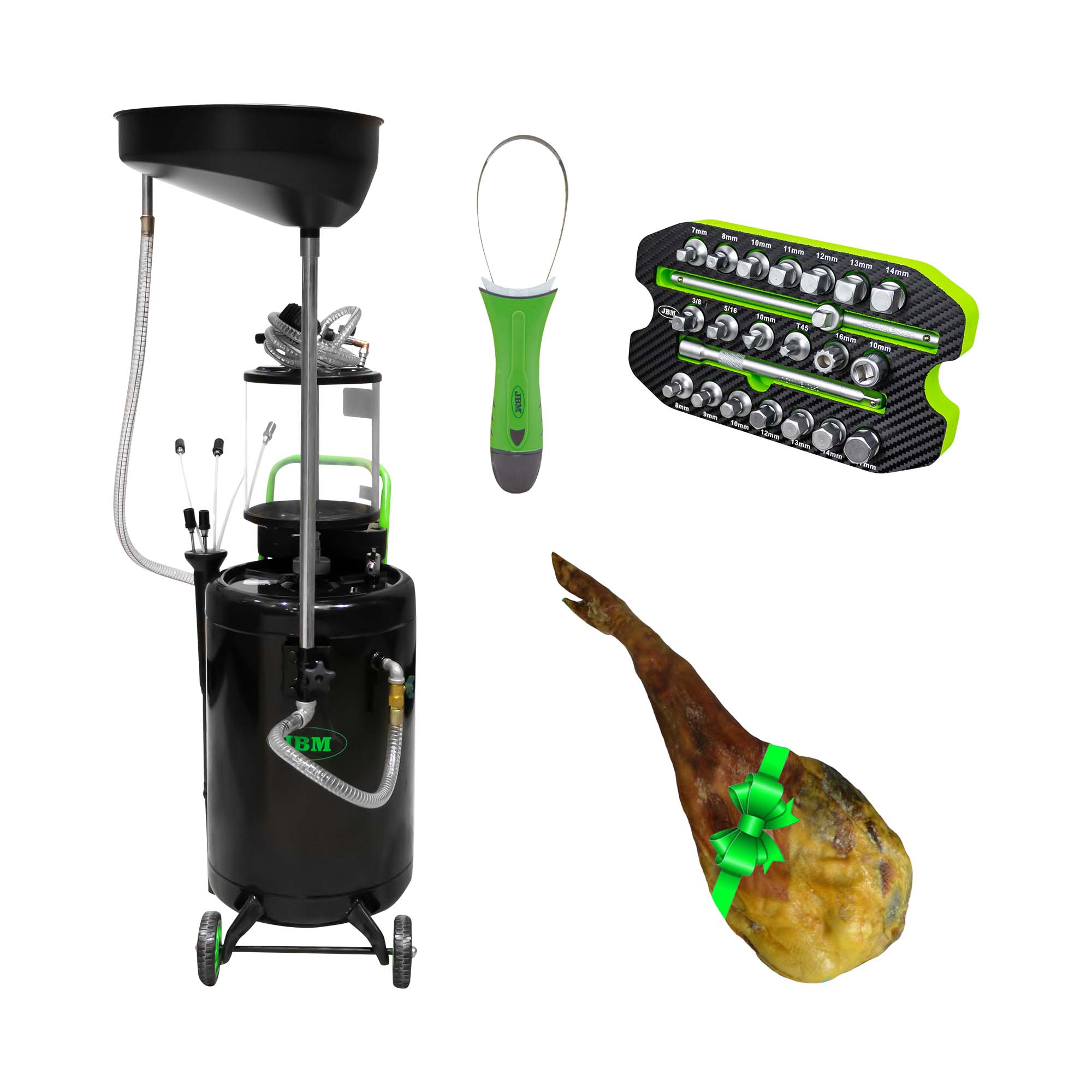 53874 RACCOGLITORE DI OLIO + 52677 + 15018 JBM + prosciutto crudo iberico 6kg.