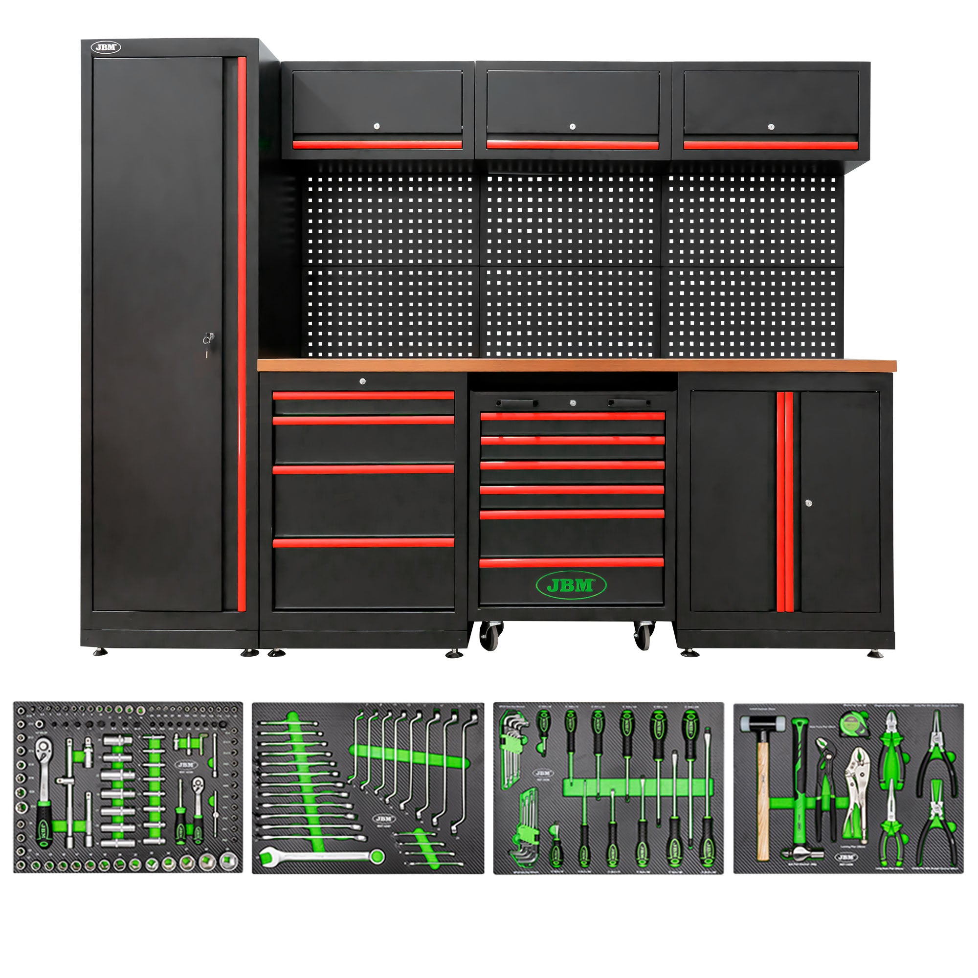 SET DI MOBILI COMPONIBILI PER OFFICINA (18 PEZZI) - ROSSO SERIE446R JBM