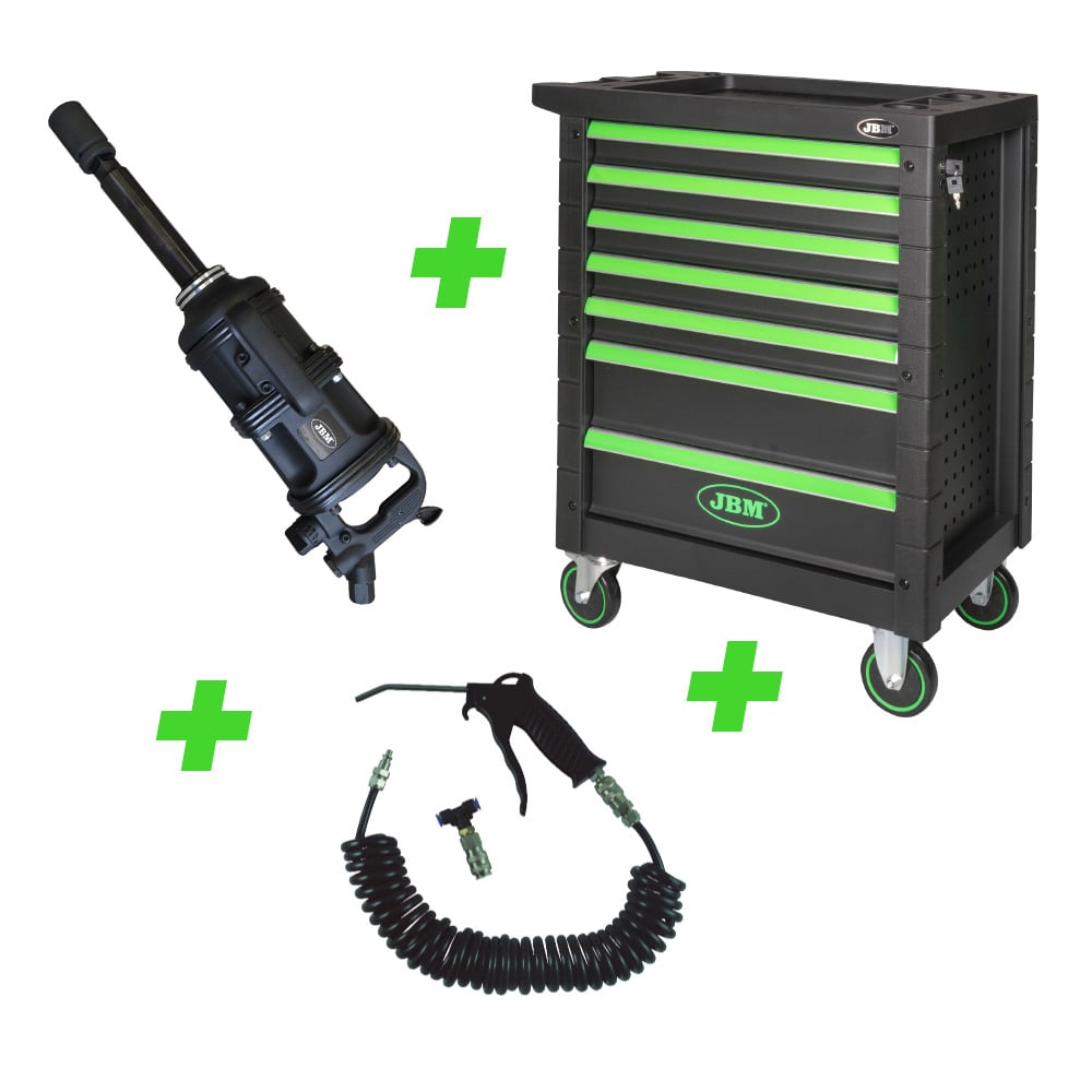 52814 AVVITATORE PNEUMATICO CAMION + 54240 CARRELLO PER CAMION + 52381 PISTOLA AD ARIA COMPRESSA JBM SERIE452