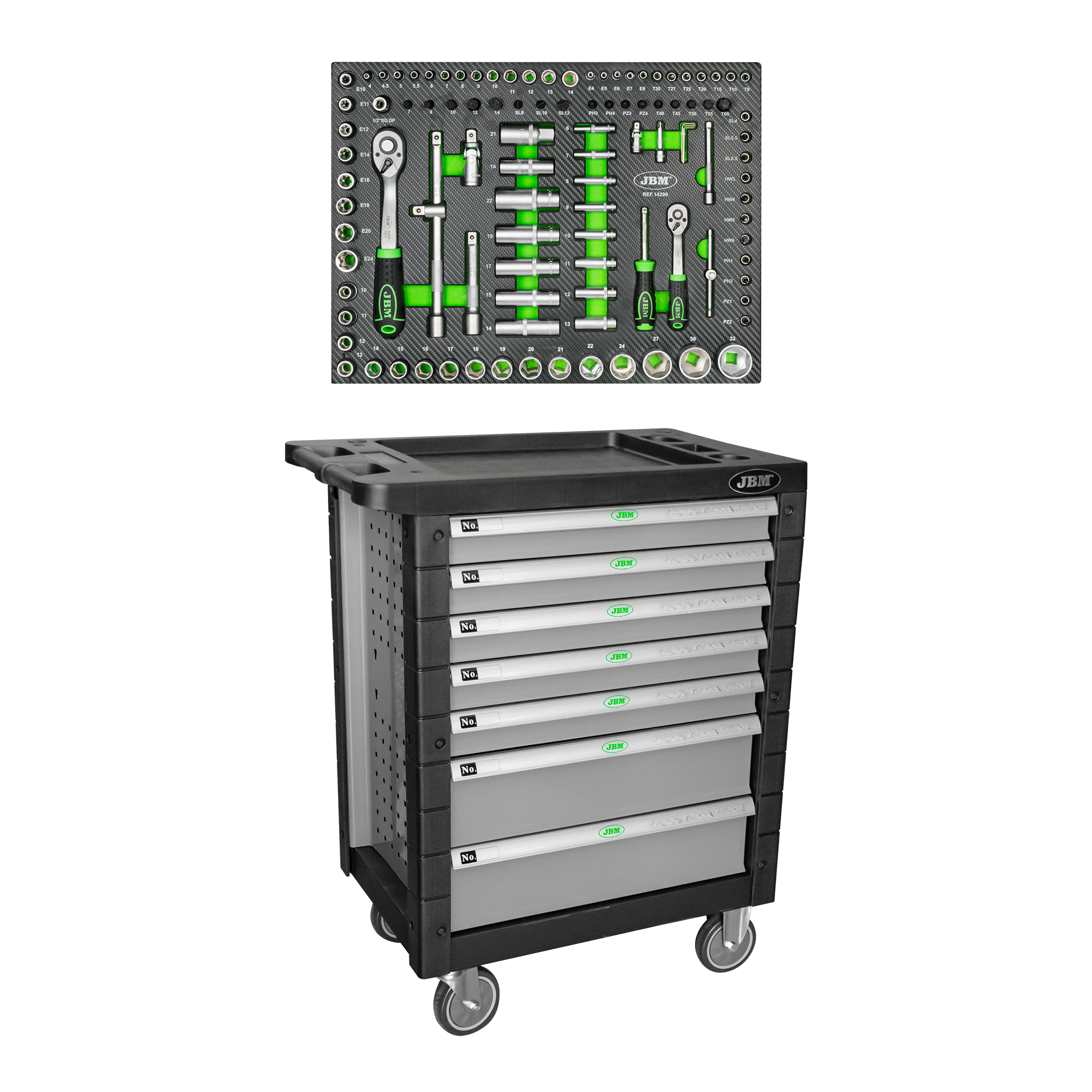 CARRELLO A 7 CASSETTI CONSENZA UTENSILI - GREY + 14296Y MODULO 108 PEZZI SERIE468G