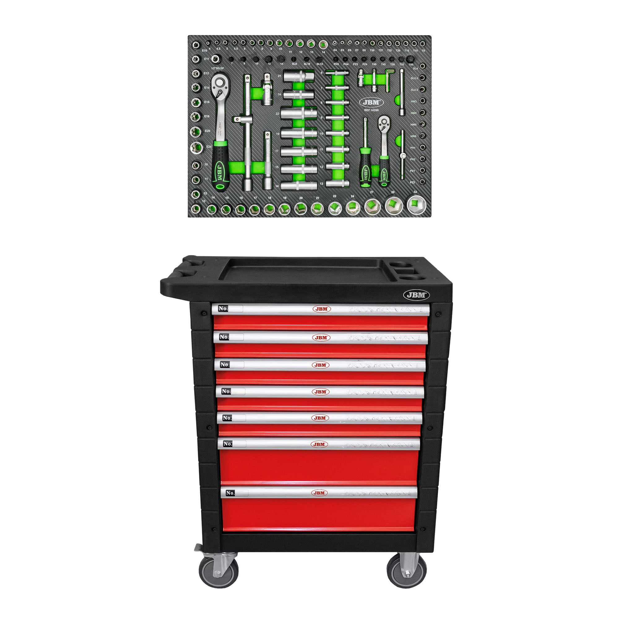 CARRELLO A 7 CASSETTI + 14296Y MODULO 108 PEZZI JBM SERIE468R