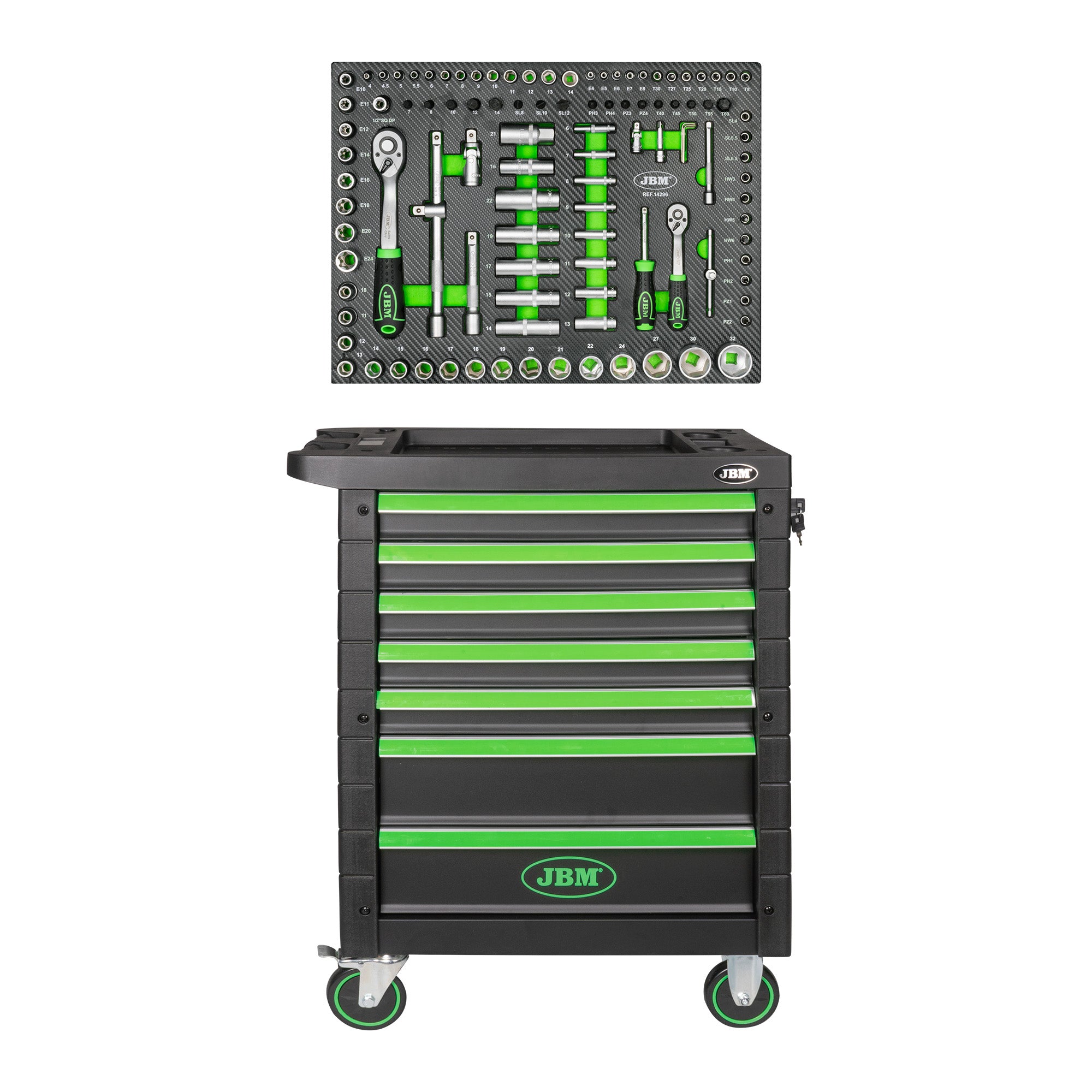 CARRELLO A 7 CASSETTI + 14296Y MODULO 108 PEZZI JBM SERIE468