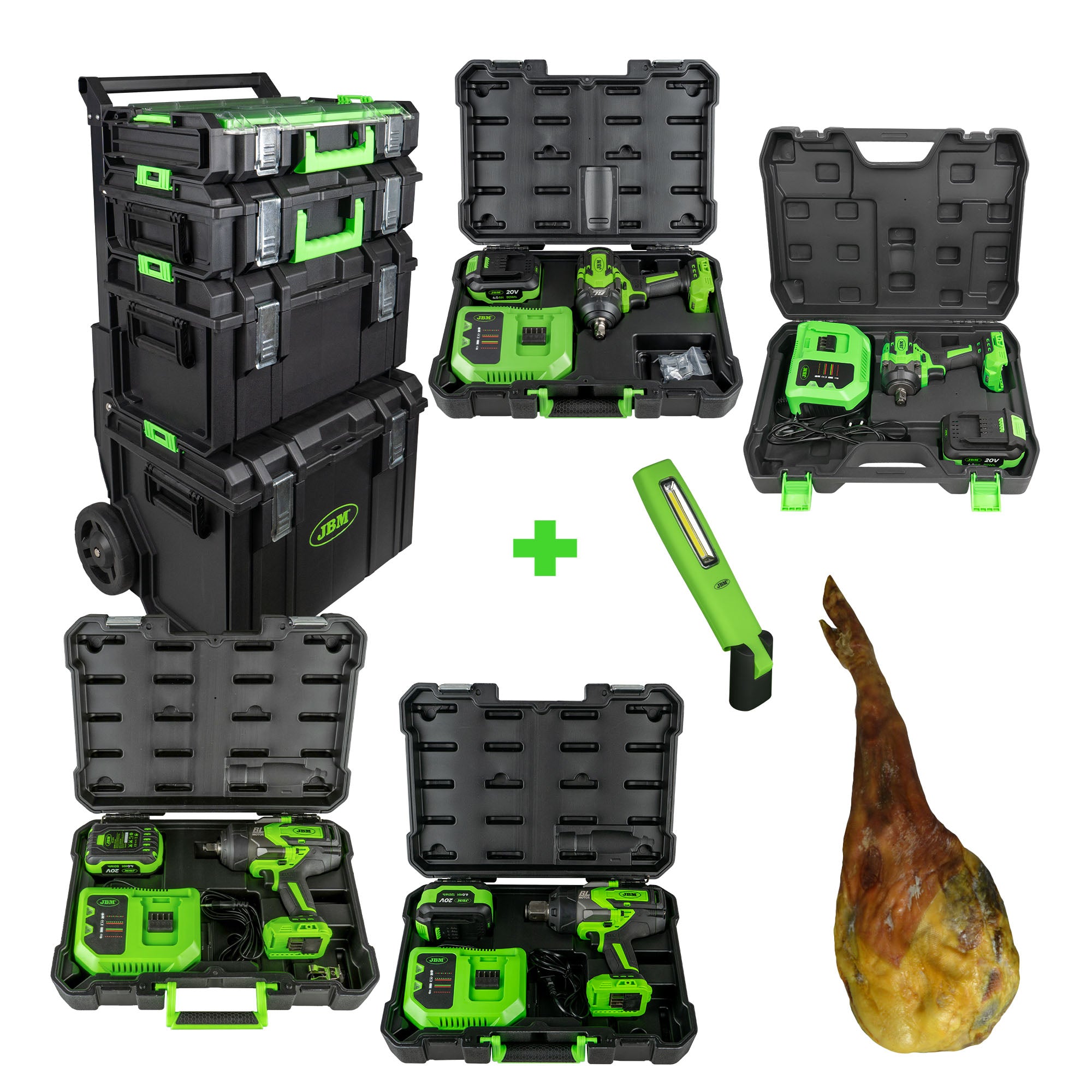 Set di pistola a percussione: 1/2" 800NM + 1/2" 1300NM + 1" 2300N + 1/2" 1000NM + utensile portatile per officina + carrello JBM SERIES493P