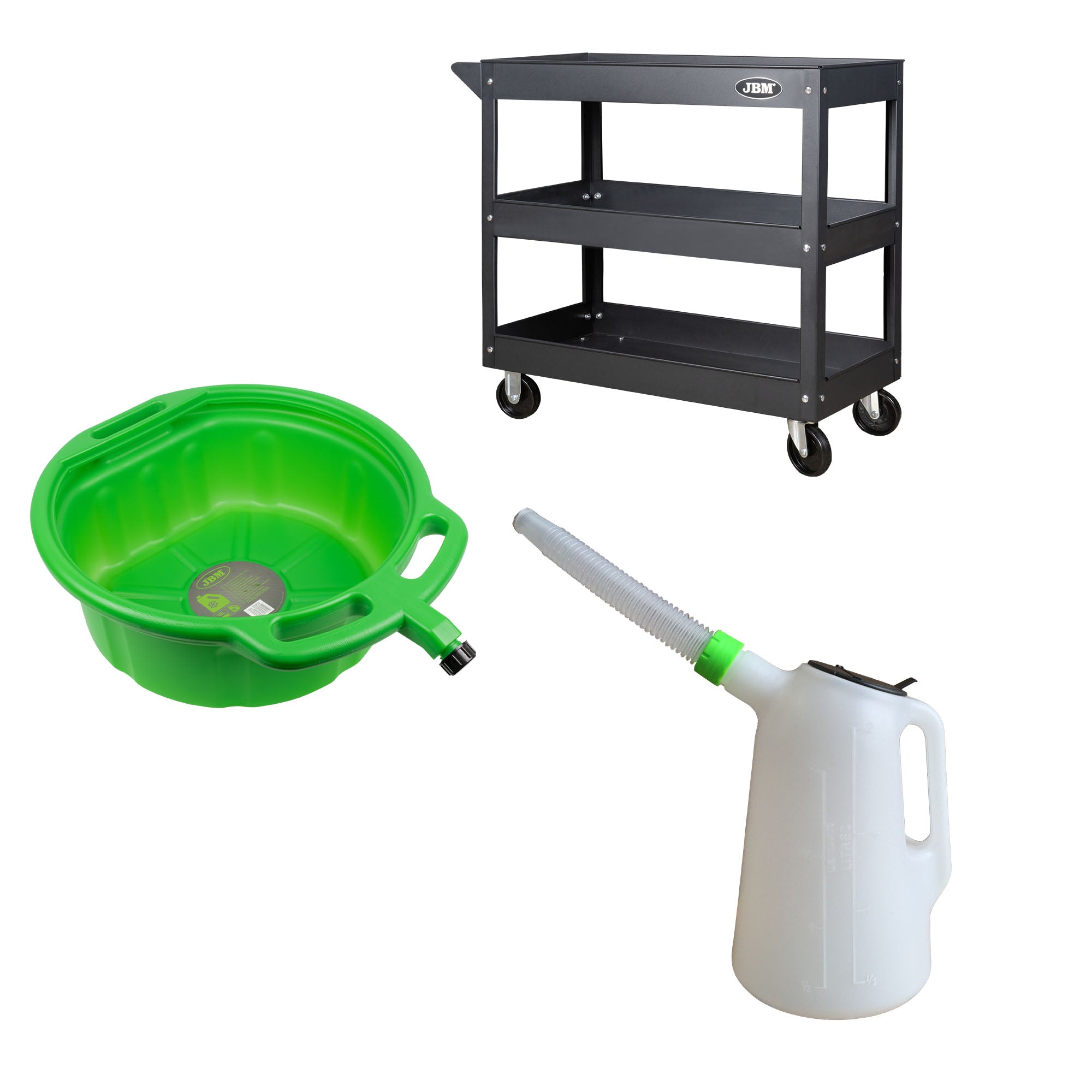 CARRELLO CON 3 RIPIANI + VASCA DI RACCOLTA ANTIGELO + CARAFFA CON COLLO FLESSIBILE JBM SERIE578