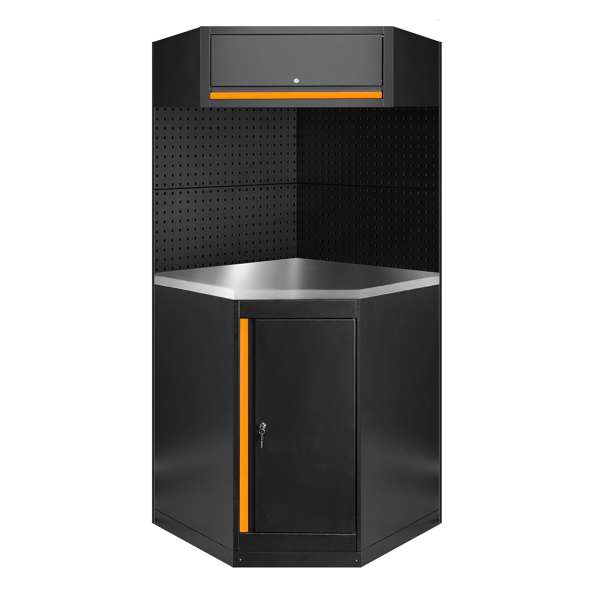 Angolo Arredo Garage Officina JBM  ESTENSIONE profili arancioni PIANO INOX