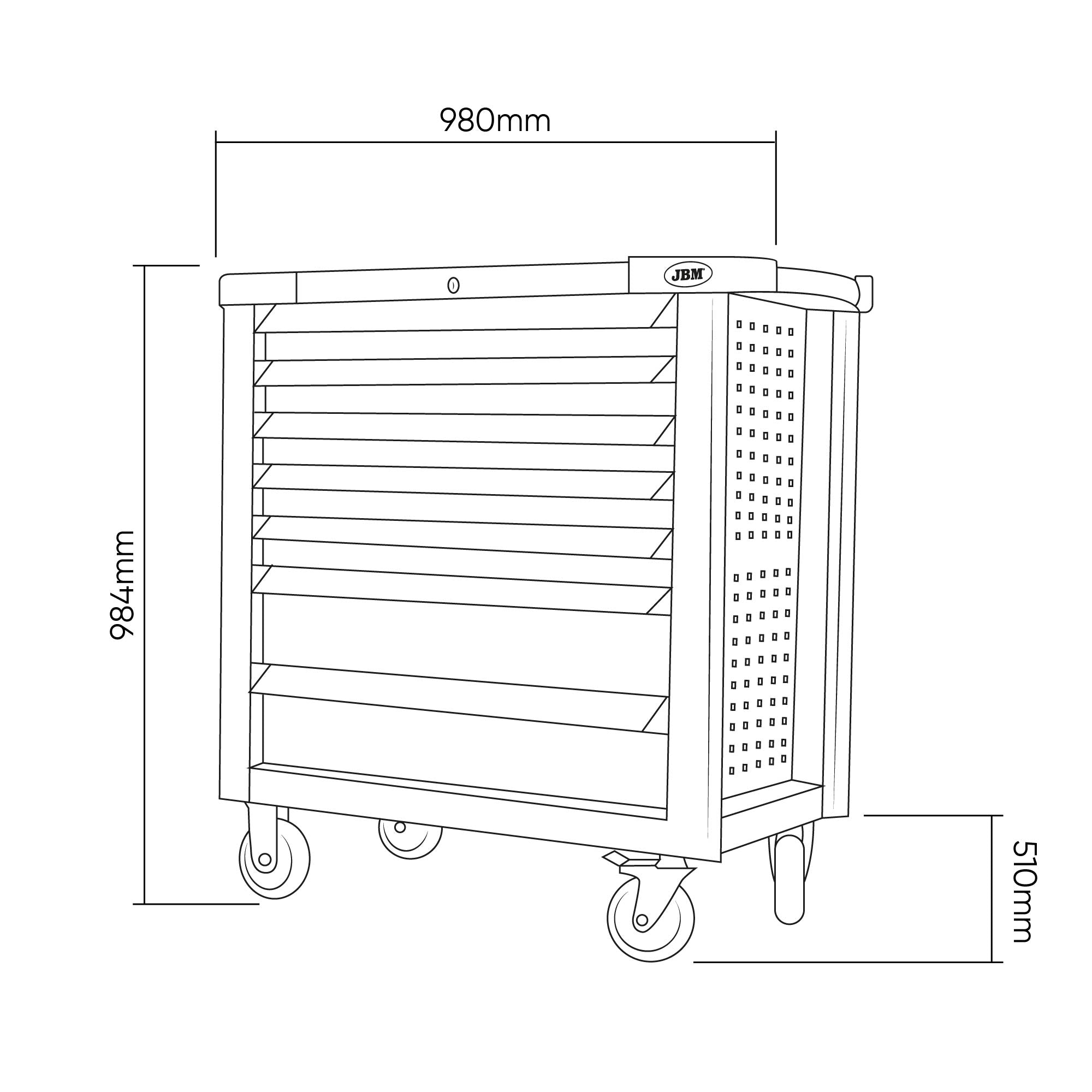 CARRELLO PORTAUTENSILI CON 7 CASSETTI FRONTALI E 4 CASSETTI LATERALI - ATTREZZATO JBM 54747