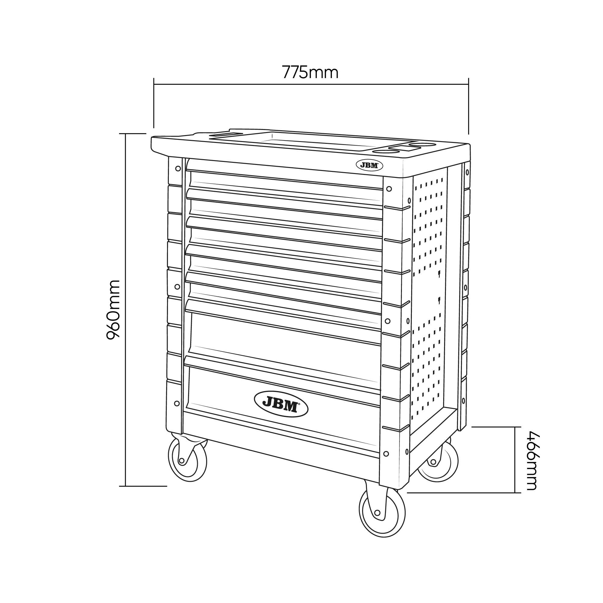 CARRELLO CON 7 CASSETTI ROSSO - SPECIALE KIT MESSA IN FASE 53952 JBM