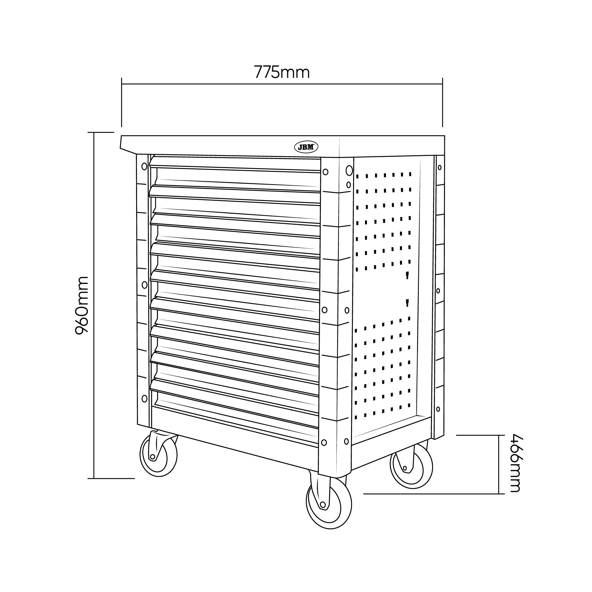 CARRELLO UTENSILI 9 CASSETTI UGUALI VERDE - VUOTO 54297 JBM