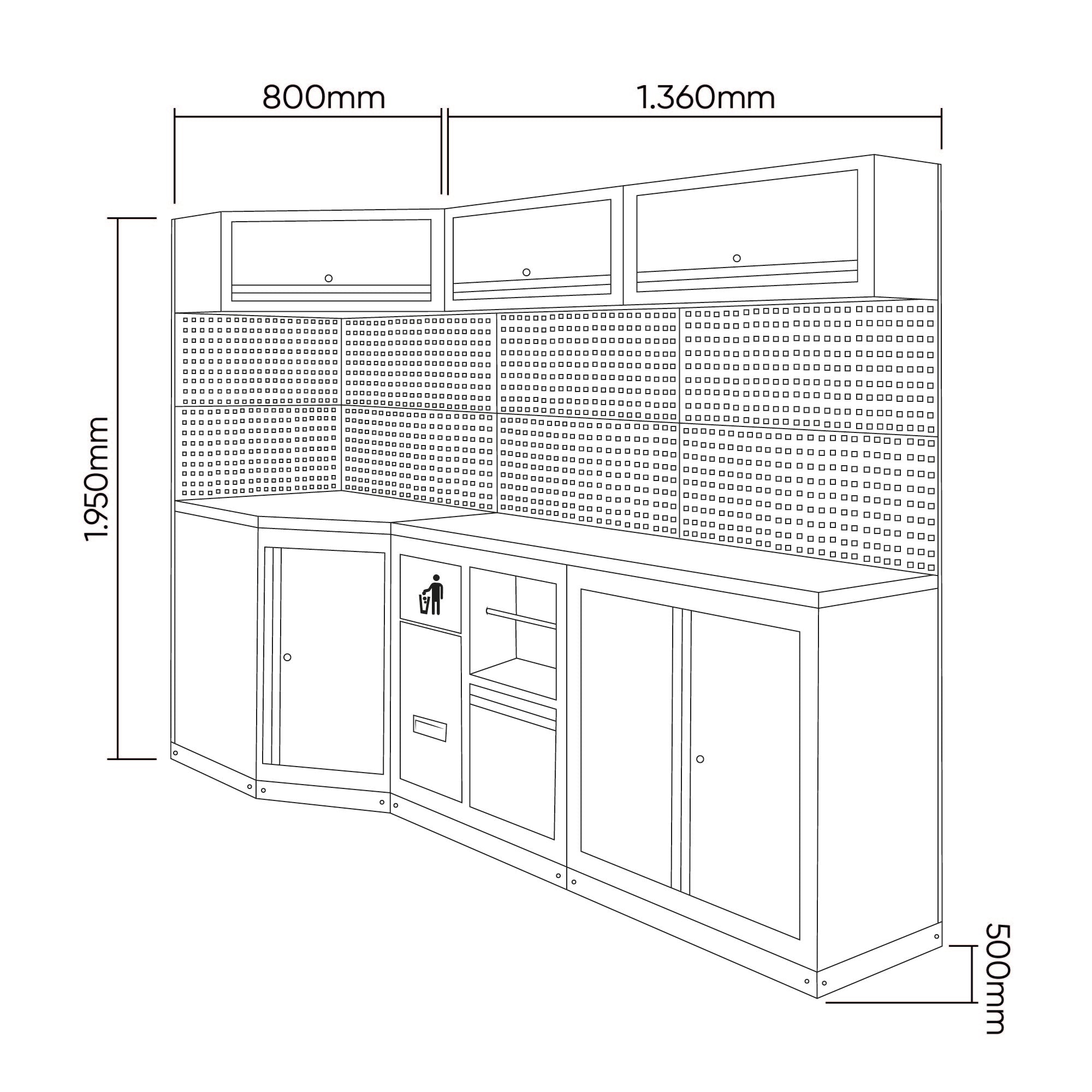 Arredo Officina Jbm profili neri 565 angolare completo di utensili piano inox