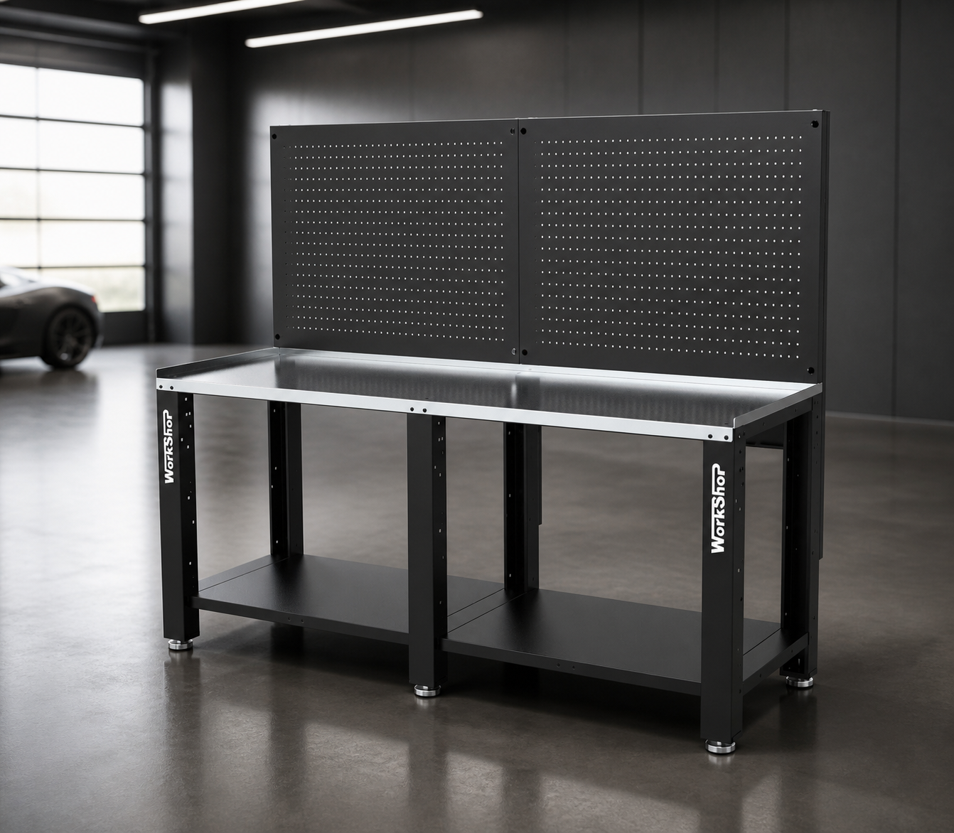 Banco da lavoro con pannelli forati HIGH FORCE piano zincato 2 mt Workshopitaly