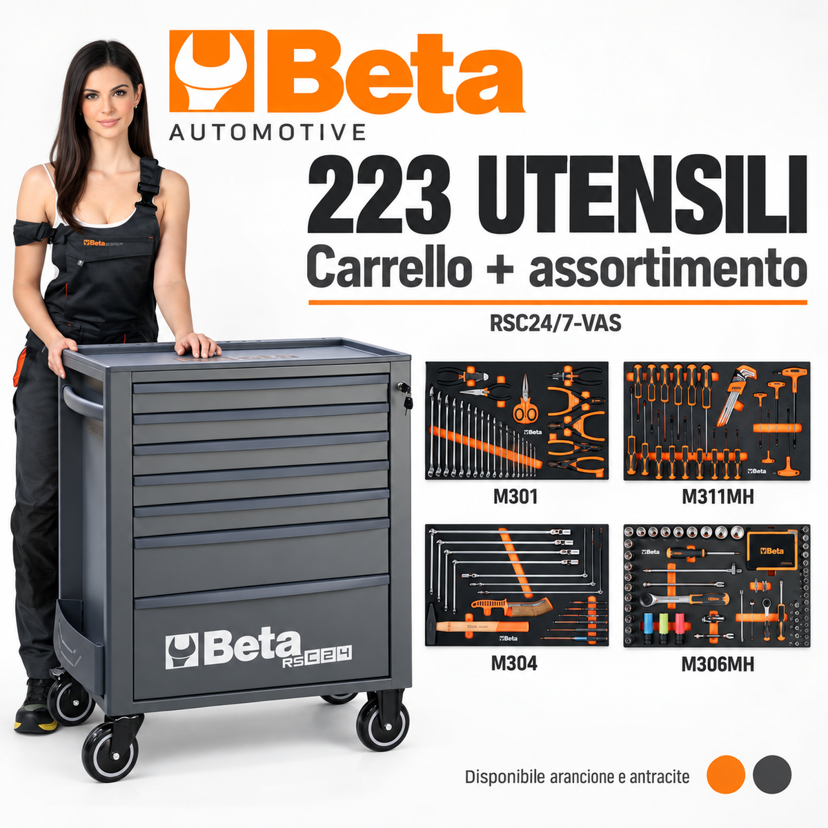 Carrello Beta RSC24/7-VAS con 223 utensili Automotive – 7 cassetti