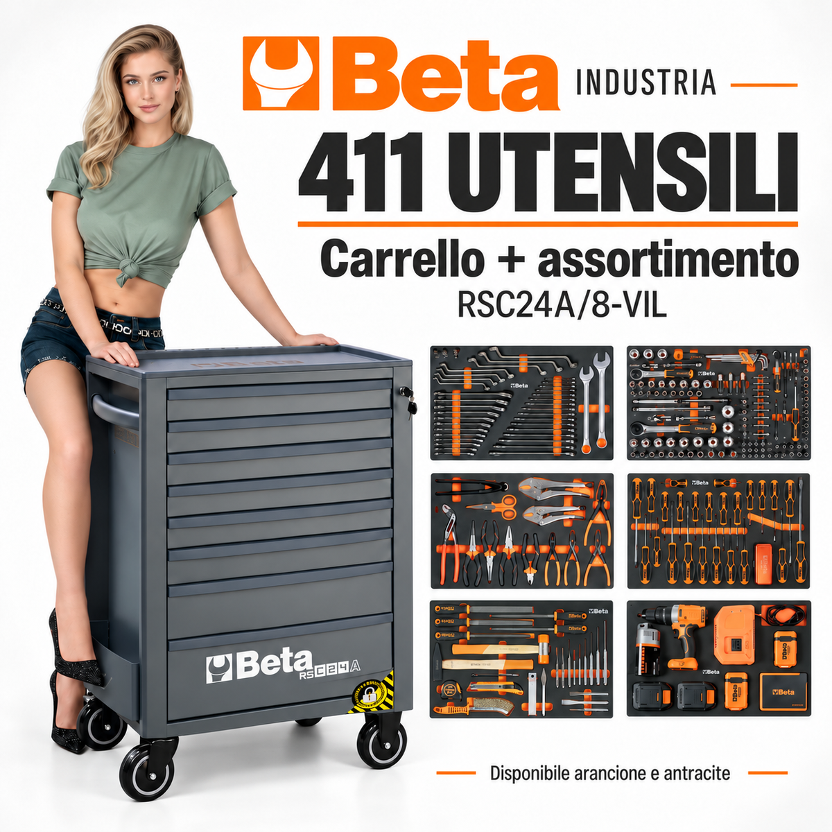 Carrello Beta RSC24A/8-VIL con 411 utensili Industria – 8 cassetti
