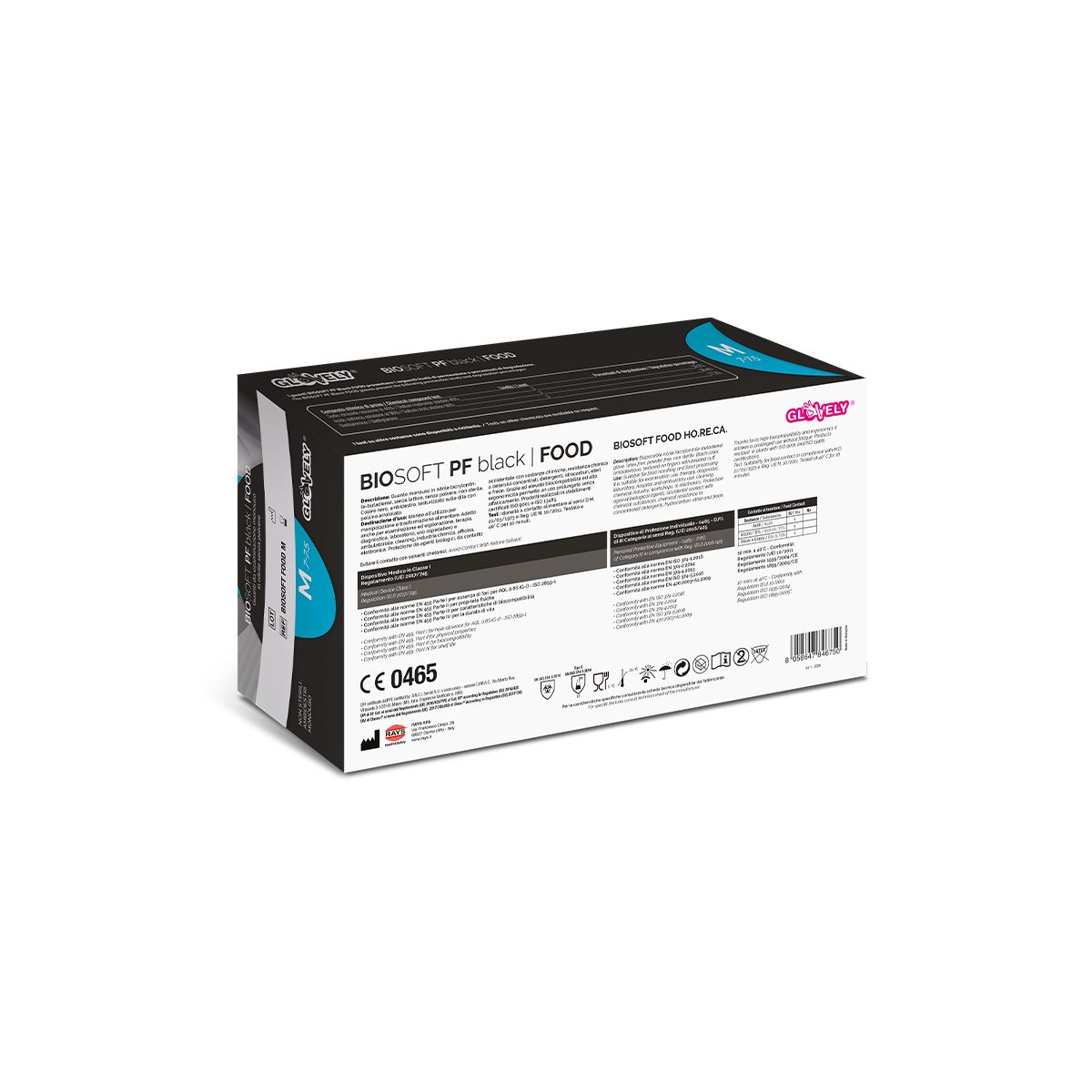 Guanti monouso alimentari neri Rays senza polvere GLOVELY BIOSOFT PF BLACK FOOD 1000pz.