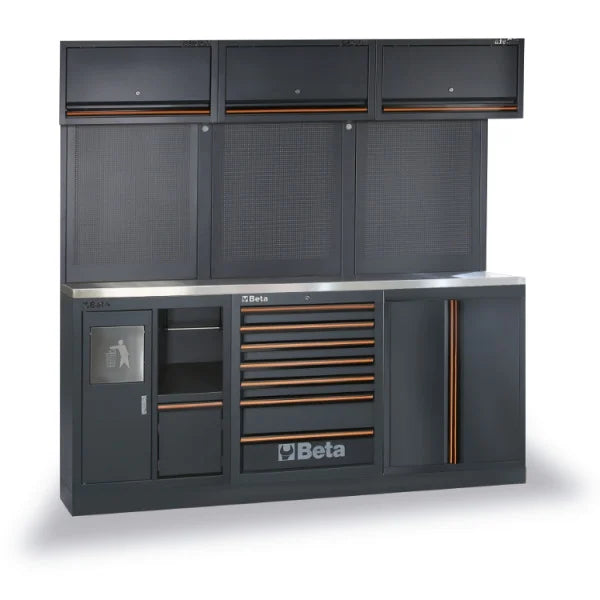 Combinazione arredo officina C45PRO 2.0 AX con assortimento di 157 utensili universali Beta Worker C45PRO 2.0 AX/157UT