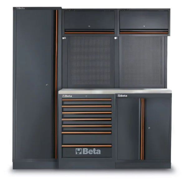 Combinazione arredo officina C45PRO 2.0 B7X con assortimento di 196 utensili universali Beta Worker C45PRO 2.0 B7X/196UT