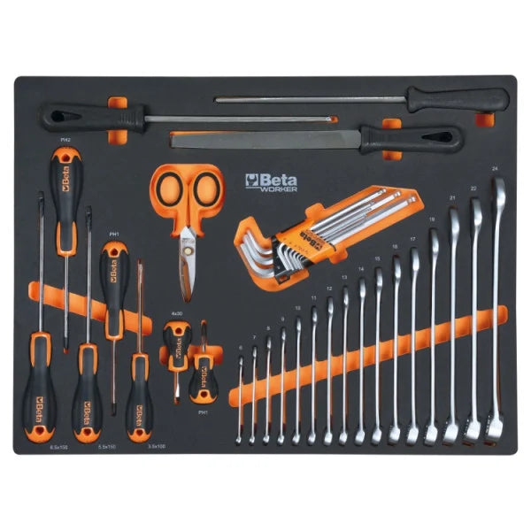 Combinazione arredo officina C45PRO 2.0 B7X con assortimento di 196 utensili universali Beta Worker C45PRO 2.0 B7X/196UT