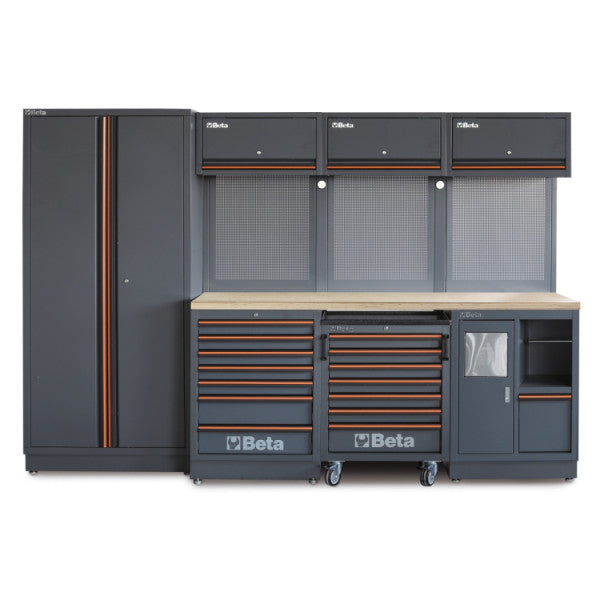 Arredo Officina Beta Utensili C45PRO 2.0 X/W piano inox o legno completo di set 268 utensili + SET 7 CHIAVI A SNODO IN OMAGGIO